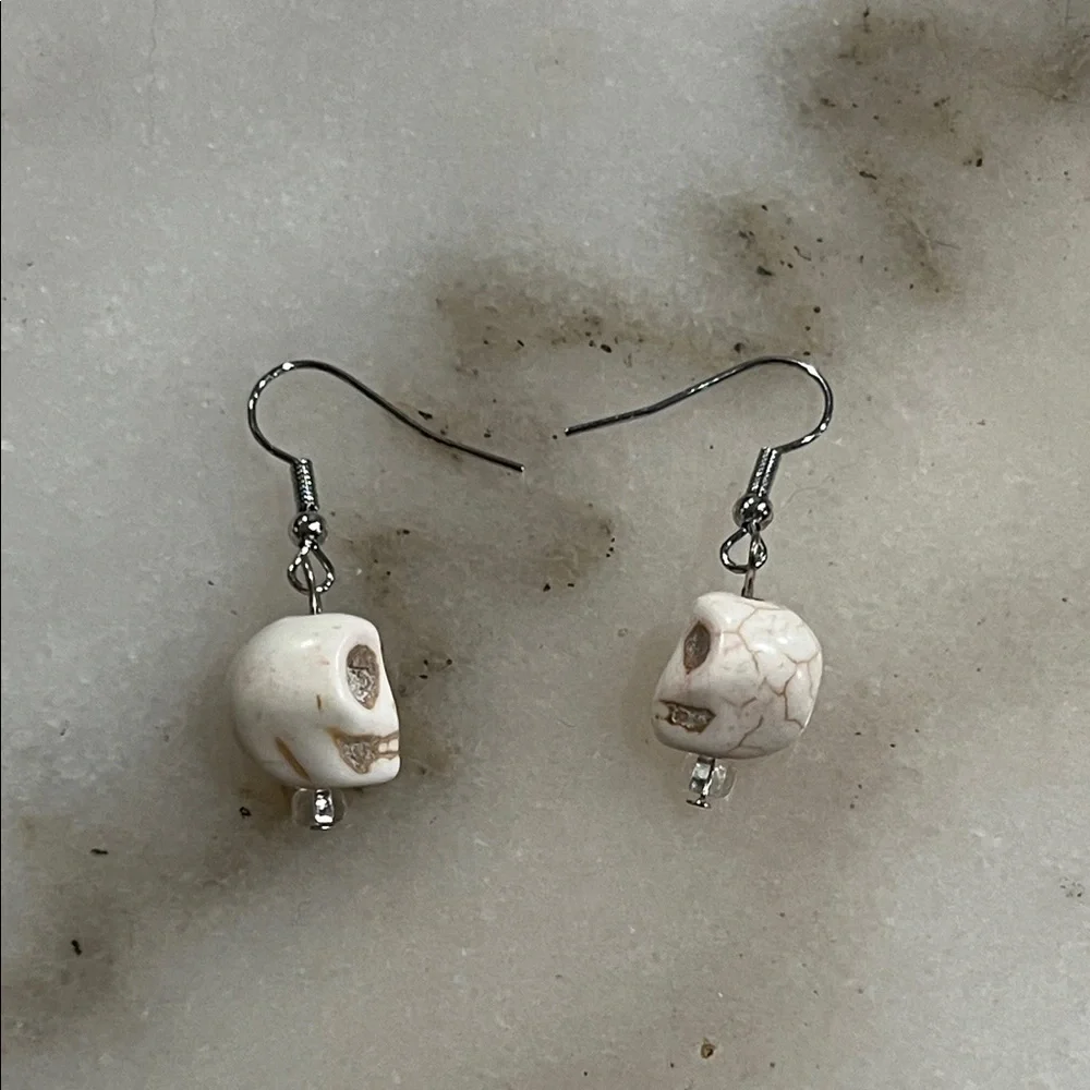 White Howlite Skull Drop Earrings